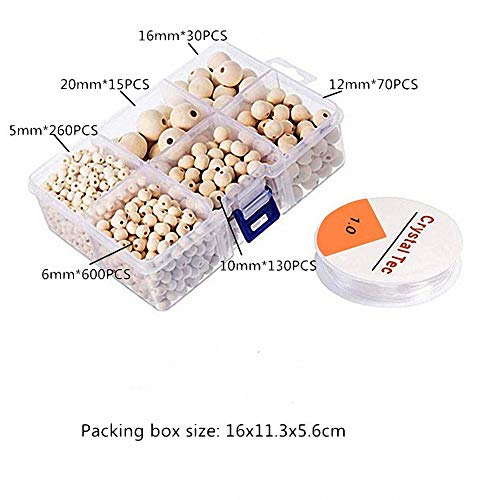 Image of DIY Natural Wood Beads Set - Crystal Elastic Line for Bracelet & Necklace - Handicraft Home Decor