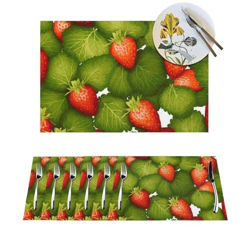 Sets de table durables et résistants motif feuilles de fraisier en PVC