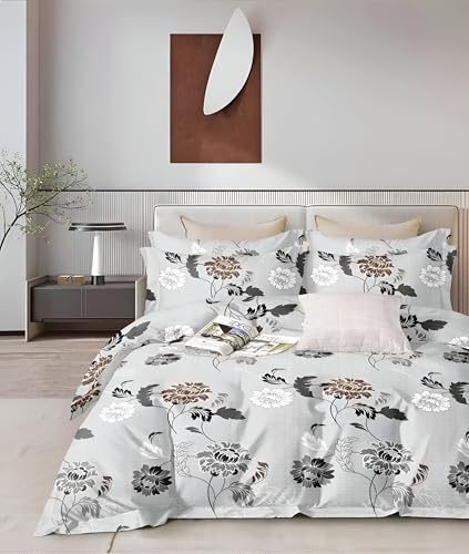 Image of 200 TC Cotton Bedsheet Set with 2 Pillow Covers | King Size Soft Breathable Wrinkle Free - Floral Printed Double Bedsheets | Bed Size 78x78x10 Inches | Pillow Covers Fit Up to 10 Inch