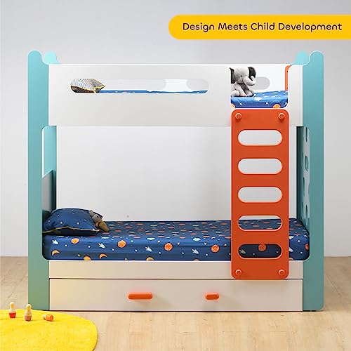 Smartsters Climbr Bunk Bed for Kids with Trundle & Ladder | Double Decker | Engineered Wood | Teal Blue | 72x81x38 inches | Ergonomic Climbing Wall | Extra Bed or Storage - Image 3
