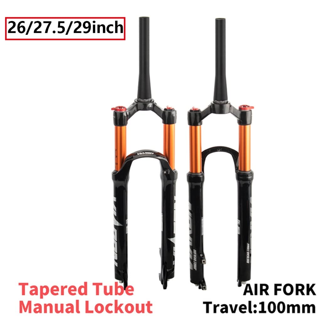 Widelec amortyzowany MTB 26/27,5/29 cali z skokiem sprężyny 100 mm (1-1/2"), stożkowy amortyzator, blokada QR, ręczna blokada i stop magnezu.