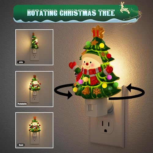 Image of JandCase Christmas Tree & Snowman Night Light | 3000K Night Lights Plug into Wall, Cute & Funny Ceramics Christmas Night Light, Kids, 360 Rotatable, Home Party Decor 1 Pack