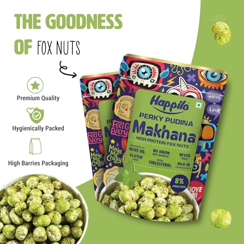 Image of Happilo Premium Super Snack Makhana Perky Pudina 55g, Roasted Foxnut Healthy Snack Low Calorie and Vegan
