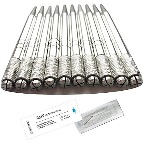 QMYBROW Wholesale Aluminium Microblading Pen 10Pcs Silver Color Lightweight Manual Microblade Needle Holder Cover