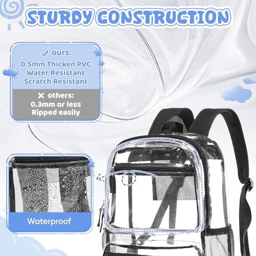 winspansy Small Clear School Backpack for Stadium Events Teenage Girls Boys Waterproof Lightweight Daypack Simple Bookbags Work Bag See Through Plastic Festival Concert Backpack for Women Men Black3