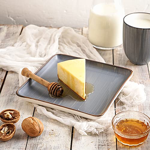 Stone + Lain Esmeralda Porcelain Dinnerware Set, Service For 4, 16 Pieces Square Grey Brushed Design #TOP2