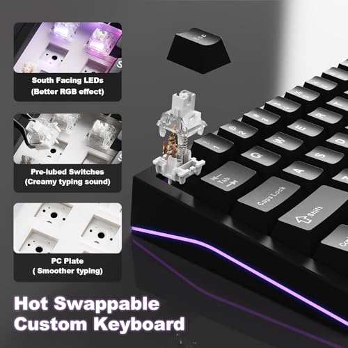 Image of YUNZII AL65 Wireless Mechanical Keyboard, Full Aluminum CNC,Support QMK /VIA Software Gasket Structure,60% Hot Swappable with RGB Backlit BT /2.4G /USB-C for Mac /Windows(Black, Milk V2)