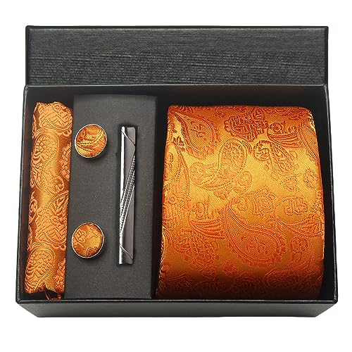 Image of Paisley Floral Mens Tie Formal Necktie Pocket Squares Ties Clips Cufflinks Classic for Men Set