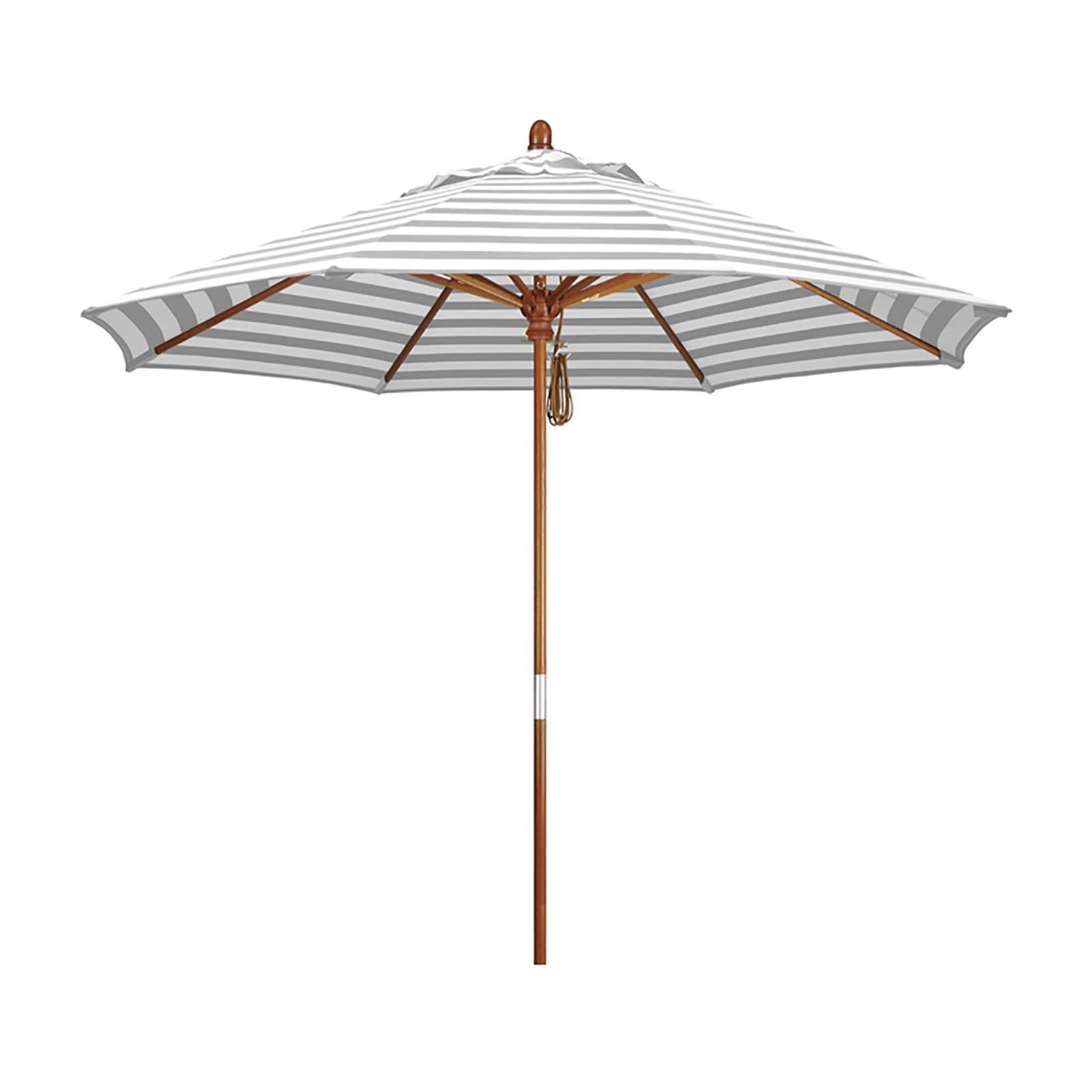 Striped Outdoor Patio Umbrella 9ft, Garden parasol, Waterproof, Sun Protection, Folding Wooden Sun Shade Umbrella for Balcony, Deck, Patio, Beach Umbrella (Color : Grey, Size : 270cm/9ft)