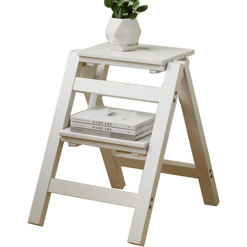 YNSHOP Wooden Step Stool Kitchen Climbing Ladder Foldable Wooden Ladder Two-step Ladder Wooden Bench Household Storage Rack (Color : White, Size : 38.5x38.5x50cm)