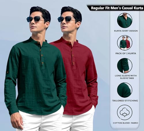 Image of Zombom Men's Kurta || Chinese Collar Long Sleeves || Straight Hip Length Kurtas || Short Kurta for Men || for Festival || Function || Occasion Wear Fancy Kurta for || Best Gifts for Men