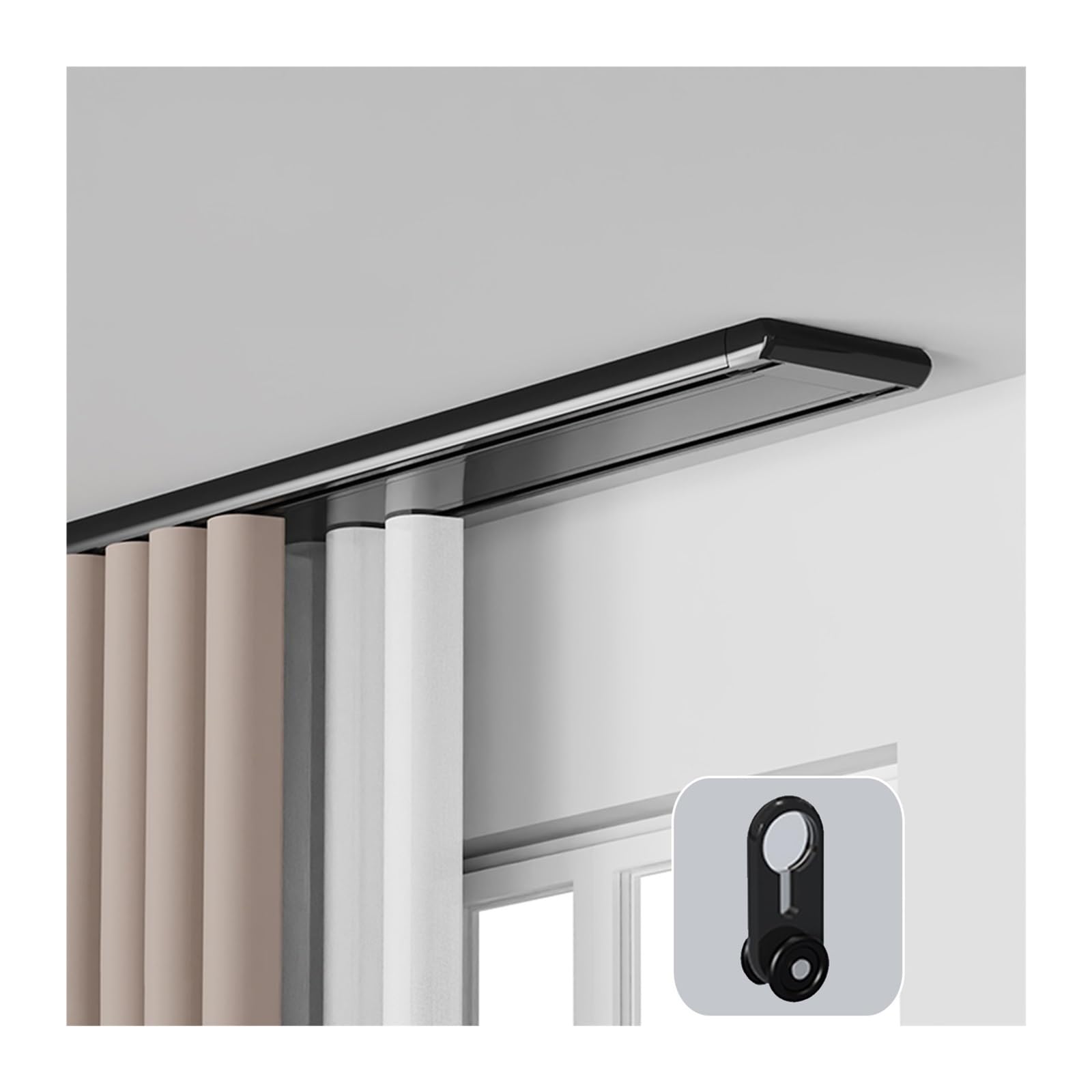 WQPMNYG Double Track Ceiling Mount Rail for Room Dividers No Damage to Walls Perfect for Living Room & Bedroom Black 120cm (3.9ft)