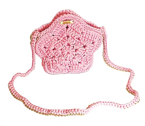 Bolsa Crochê Estrela – Fio Náutico (Rosa, médio)