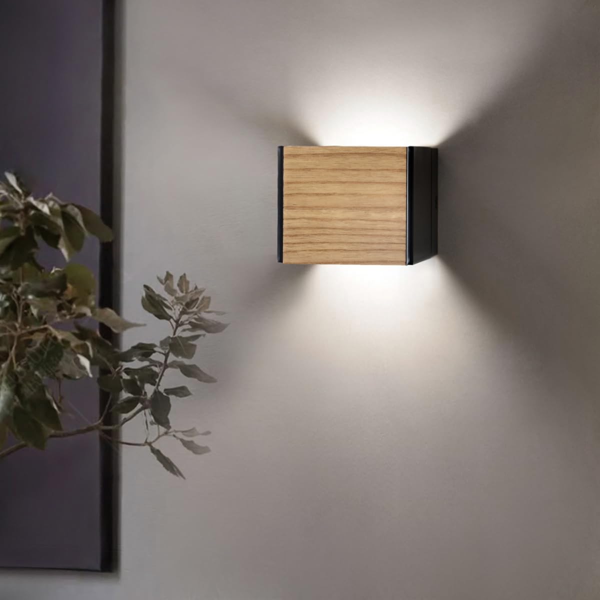 ouglres Wandleuchte Innen Holz,Vintage Wandlampe Led 8W,Modern Designer Bettlampe Wandlampe für Schlafzimmer Treppenhaus,Schlafzimmer,Badezimmer,Wohnzimmer,Treppenhaus,Hotel,Schwarz 1Pack