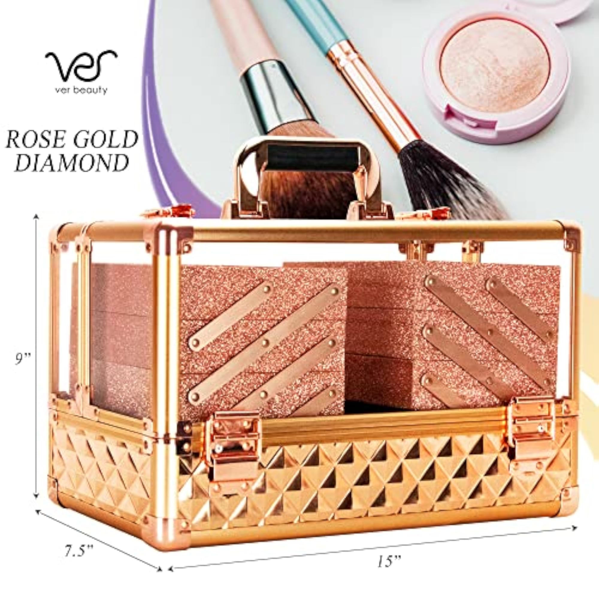 Armored Acrylic Cosmetic Makeup Train Case Organizer, 6-Tiers