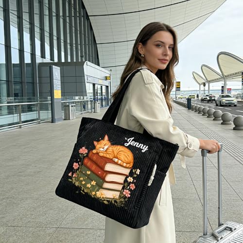 Bolso tote de felpa para mujer, personalizable con nombre, grande, con cremallera, para trabajo, viaje y compras, ideal como regalo para el Día de la Madre, graduación o cumpleaños miniatura 7