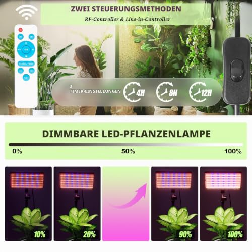 MICCYE Pflanzenlampe LED mit Ständer 300 LEDs für Boden und Tischplatte 25W – Ansicht 4
