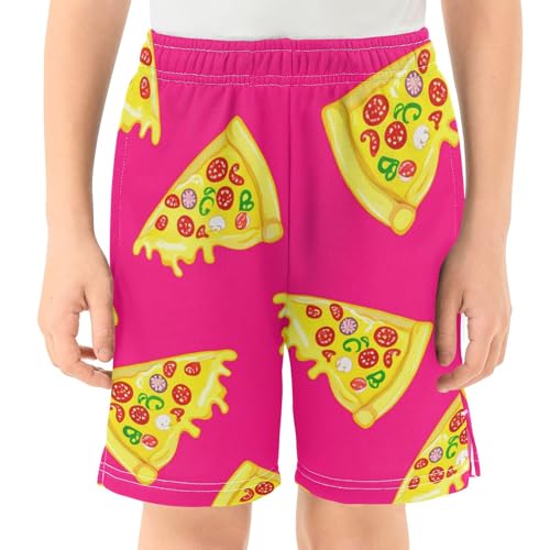 J JOYSAY Pepperoni Pizza Slice Fuchsia Boys Athletic Shorts Kids Youth Casual Shotrs with Pockets Elastic Waistband2
