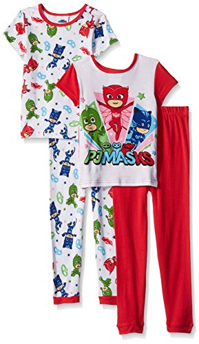 AME Little Girls' 4-Piece Cotton Pajama Set, Red, 4