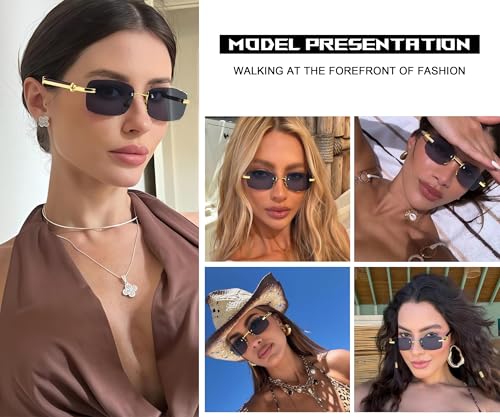 Rimless Sunglasses for Men women Fashion Stylish Trendy Square Oval Retro Gold Lentes Eyewear2