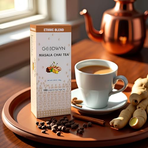 Image of Goodwyn Kadak Masala Chai (100 Tea Bags) - Assam Tea with Cardamom, Cinnamon, Clove, Ginger & Black Pepper | Enjoy Black or with Milk | Boosts Immunity, Aids Digestion & Energizes | Plastic-Free