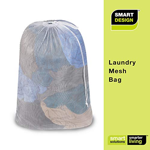 Smart Design Laundry Bag – Holds Up To 3 Loads, White – Laundry Hamper With Handle & Push-Lock Drawstring For Easy Organization And Storage – Laundry Basket Made With Breathable Mesh #TOP6