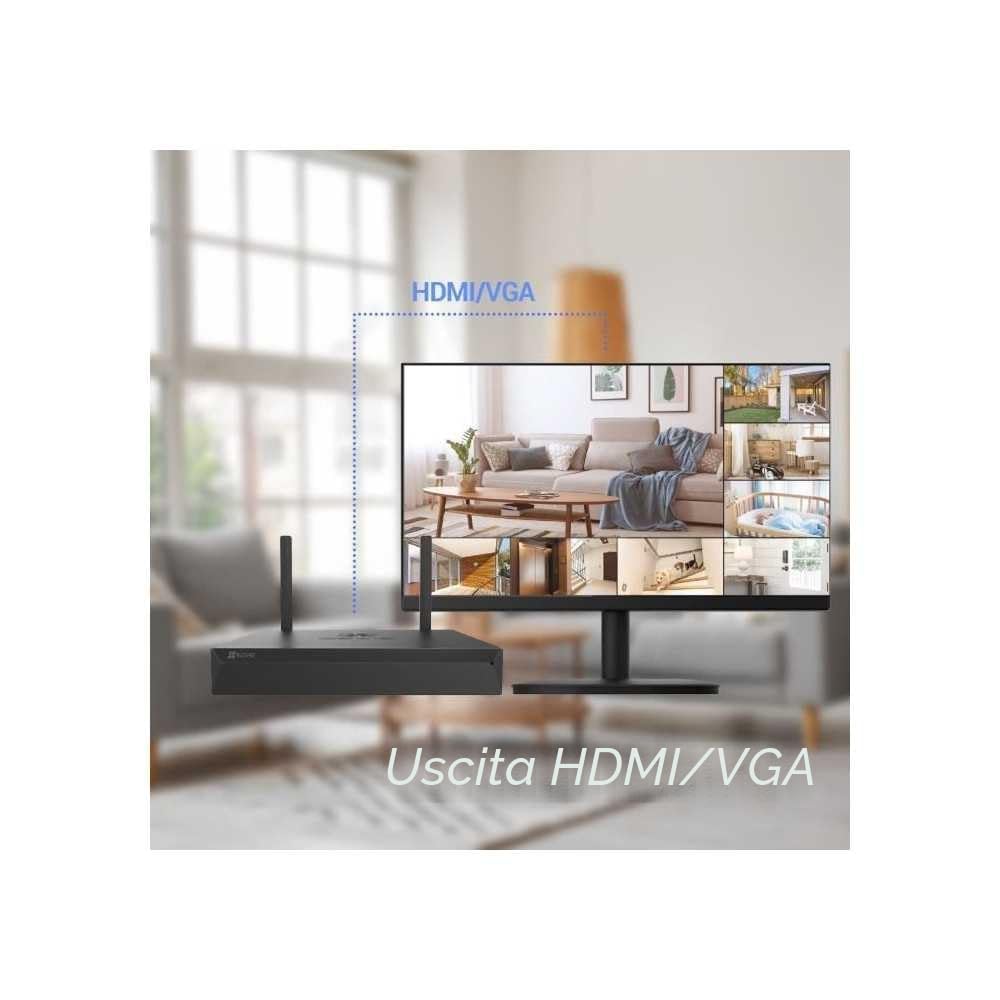 EZVIZ X5S Videoregistratore di rete wireless con uscite HDMI e VGA, telecamere ad alta risoluzione con qualità video fino a 3K, portata Wi-Fi fino a 100 m, Nero