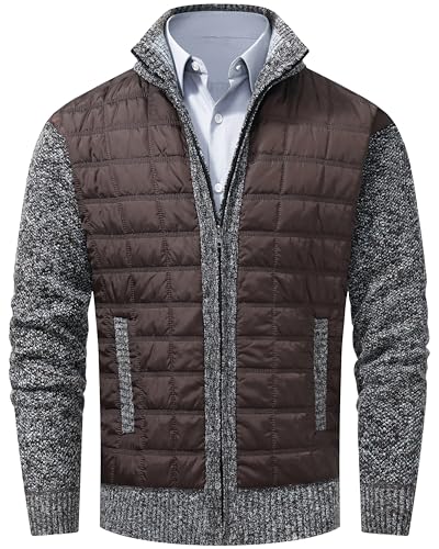 Image of VtuAOL Men's Cardigan Sweaters Casual Full Zip Sweaters Knitted Cardigan with Pockets