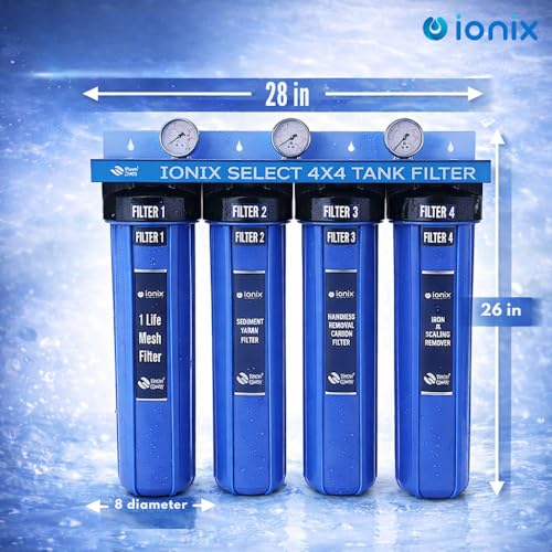 Image of IONIX 4 Stage Tank filter for whole house water filteration, Dual Sediment, Hardness, scale and Iron Prevention, 1 Set, Blue