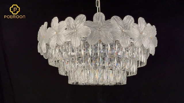 Poemoon Chrome Modern Flower Crystal Chandelier 11 Lights 6-Tier