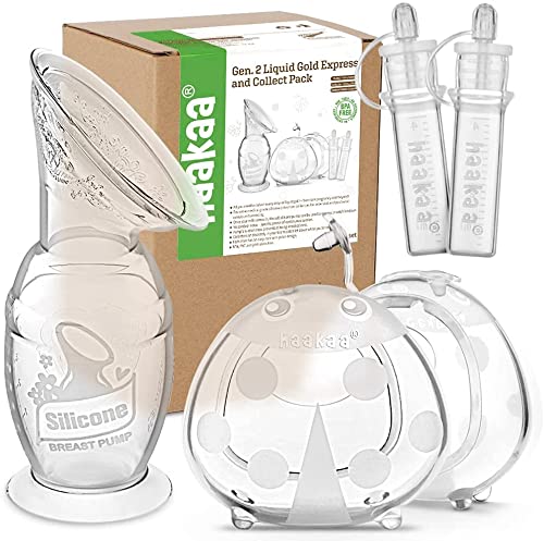 haakaa Manual Breast Pump & Ladybug Breast Milk Collector & Colostrum Collector Set (100ml/4oz with Base) - AMZ133 Clear