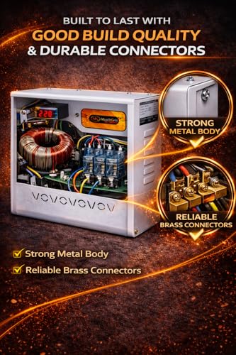 Image of MuscleGrid 5 kVA Mainline Voltage Stabilizer (70V-300V) for Home Appliances | Heavy Duty Metal Body | Digital Voltage Display | White (70V-300V (Output 230v))