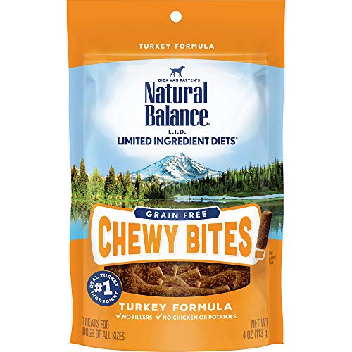 Natural Balance L.I.D. Limited Ingredient Diets Chewy Bites Dog Treats, Turkey Formula, 4 Ounce Pouch, Grain Free