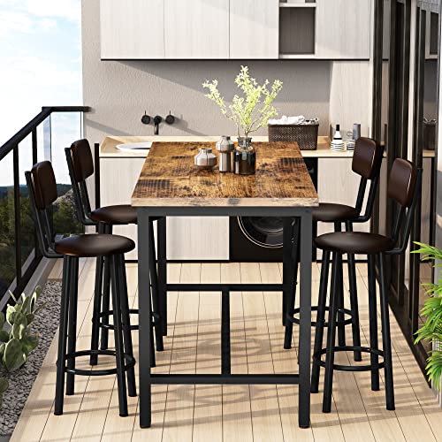Awqm Faux Wooden Table With 4 Pu Upholstered Chairs, Breakfast Table Bar Table And Backrest Chairs, 5-Piece Table Set For Small Spaces, Kitchen & Dining Room Set For 4 Space Saving Furniture (Brown) #TOP4