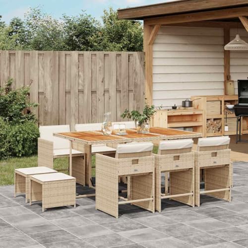 Table et chaises à dossier rabattable en résine tressée beige ensemble de jardin 9 pièces