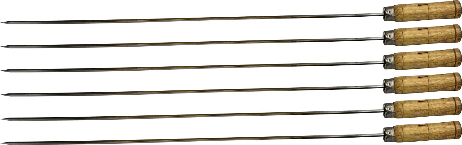 Set of 6 Barbeque Stainless Steel BBQ Skewers 24"/28" (24" Square 4mm with Handle)