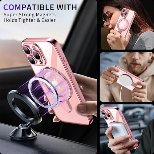 Image of Magnetic for iPhone 16 Pro Case with Invisible Stand[Compatible with MagSafe][Full Camera Lens Protector][Military Drop Protection] Shockproof Not Yellowing Clear Slim Soft for Women Men