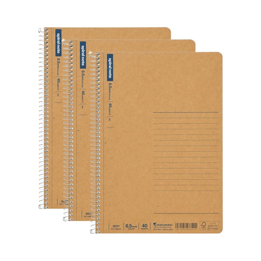 Maruman Spiral Note BASIC (A5), Ring Binding, 40 Sheets / 80 Pages, 6.5mm ruled, (N237), MADE IN JAPAN. (Pack of 3)