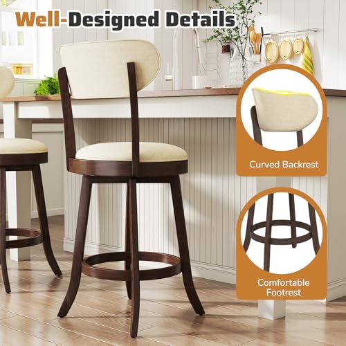 GIANTEX Butacos giratorios de madera Rubberwood con asiento tapizado en lino y espuma, altura de barra de 25.5" – Set de 2 miniatura 7