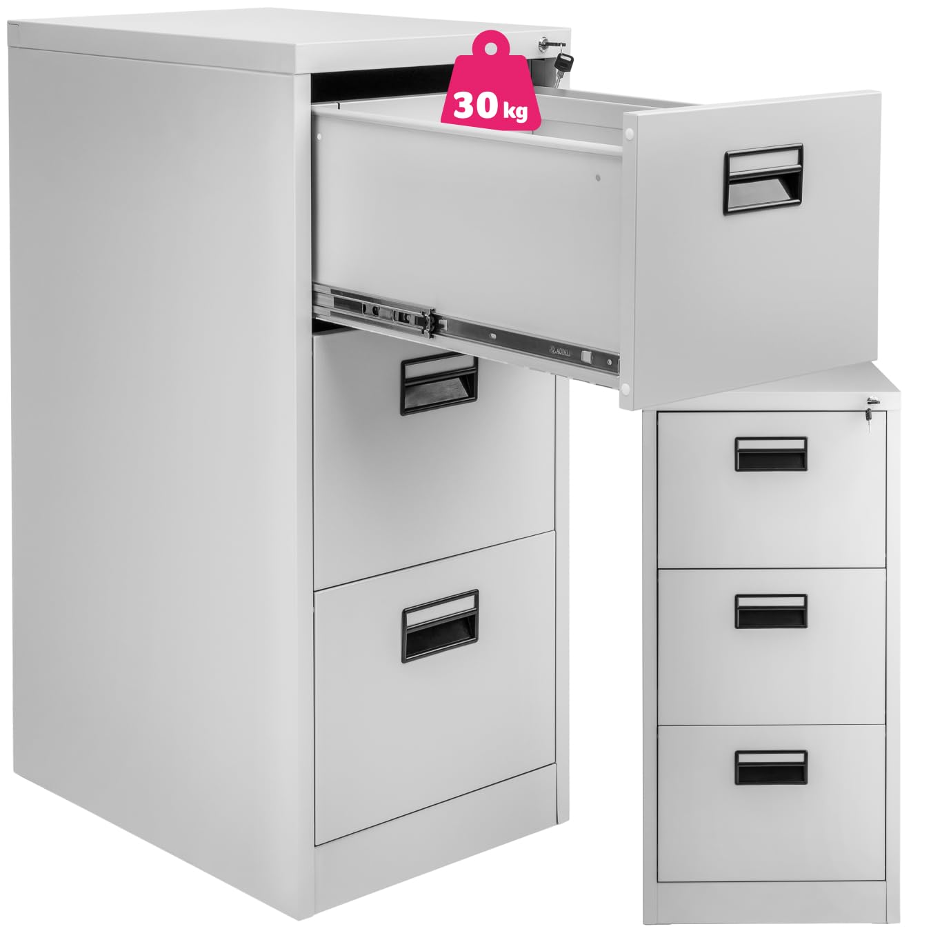 TecTake io Archivador Metálico, 3 Cajonera Oficina, DIN A4, Bloqueable, Incluye