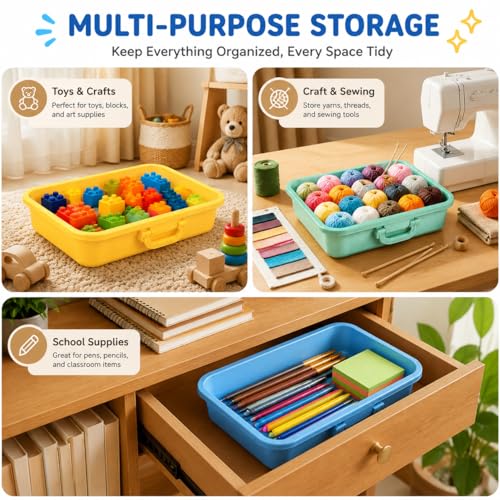 Image of Carolart 3 Pack 12.8 Inch Wheat straw Plastic Storage Bins, Stackable | 40% wheat straw blend containers with lids for sand toy storage, classroom supplies, crafts, toys and homeschool use