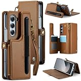 XIMAND for Samsung Galaxy Z Fold 6 Wallet Case with 7 Credit Card Slots and S-Pen Slot,RFID Blocking,Classic Leather Magnetic Clasp Kickstand Cover.Brown