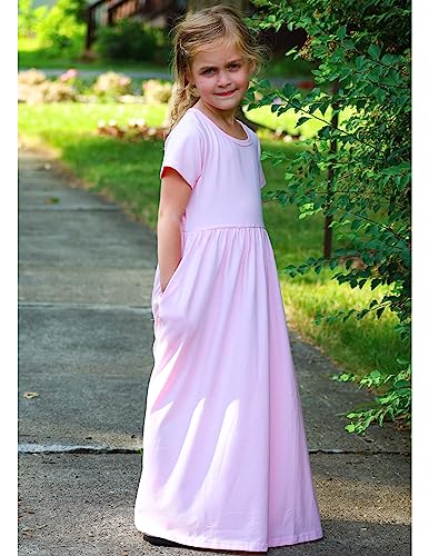 Image of Arshiner Girls Maxi Dress Long /Short Sleeve Casual Holiday Dress with Pockets for 5-13 Years