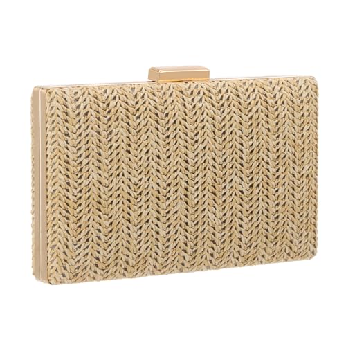 EVEOUT Clutches de Paja para Mujer Bolso de Boda Fiesta con Cadena Bolsos Bandolera de Rafia Tejido para Playa Vacaciones