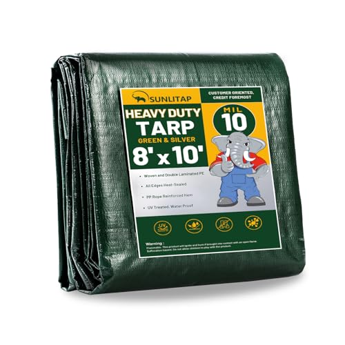 Lona resistente impermeable gris de 8x10 pies, lona protectora multiusos con ojales 2