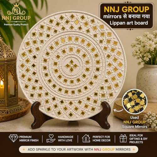 Image of NNJ GROUP 500 Pcs - Golden Square Shape Mirror Kit for Lippan Art and Craft Work, Jewellery Making with Fabric Glue