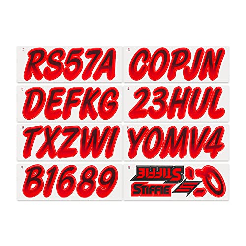 Image of STIFFIE Whipline Black /Red 3 inch Boat & PWC Registration Decals • Numbers Letters Stickers
