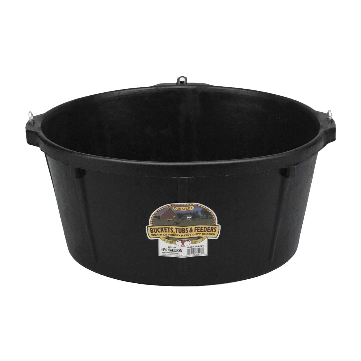 Little Giant(r) Heavy Duty Rubber Tub with Hanging Hooks | Durable Rubber Feed Pan | Horse Feed Bucket | 6.5 Gal