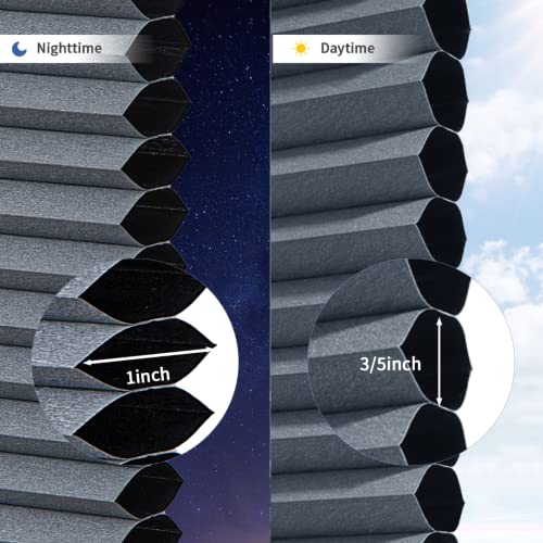 Dongluy No Drill Cellular Shades Cordless, Honeycomb Shade Pleated Blinds For Windows Room Darkening,Easy To Install，Privacy Protection, 31" W X 64" H, Smoke Gray,100% Blackout #TOP1