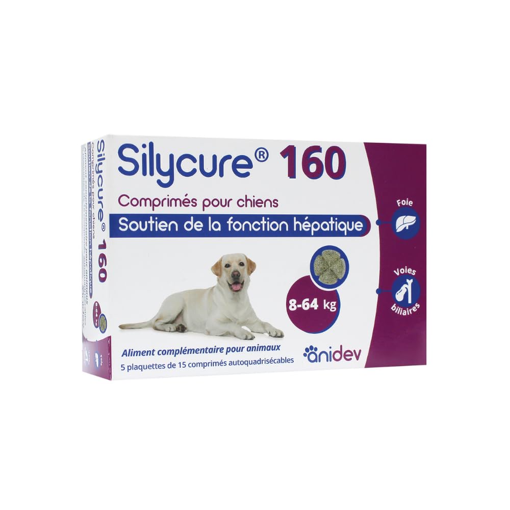 ANIDEV Silycure 160 MG - Apport Silybine - Complément Alimentaire pour Chien Et Chat - Boite De 5x15 CPS